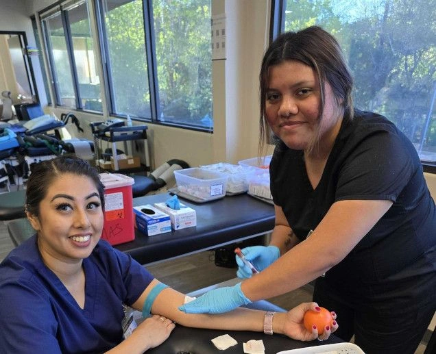 students in lab practicing blood draws